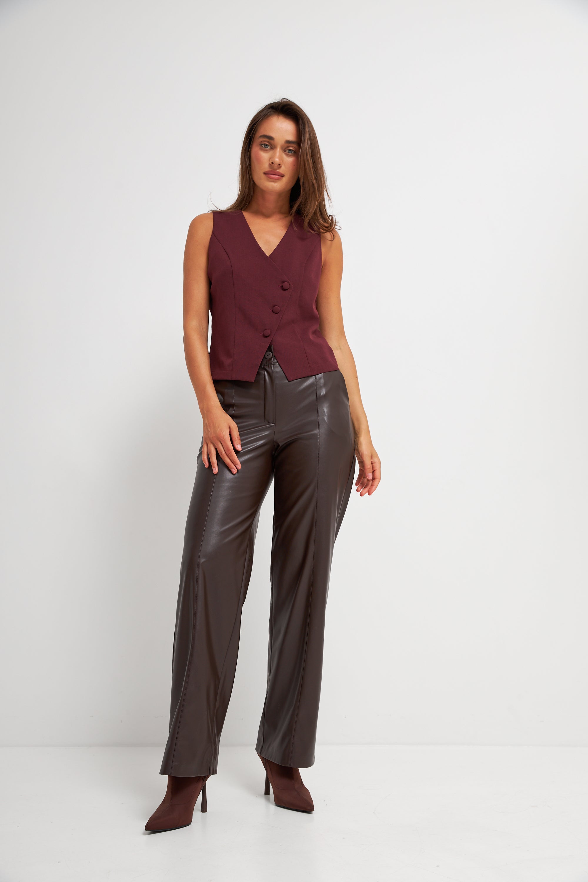 Шкіряні брюки палацо на резинці