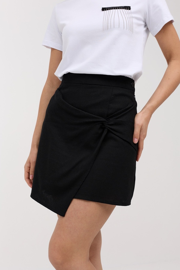 Спідниця міні льоновмісна з перекрутом